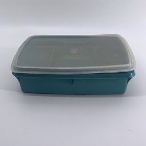 Tupperware Tuppercraft Divided Food Storage Container Teal Blue 767-2 Lid